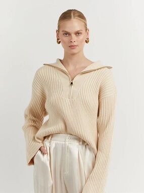 DISSH Ribbed Half-Zip Cowl Sweater - Butter